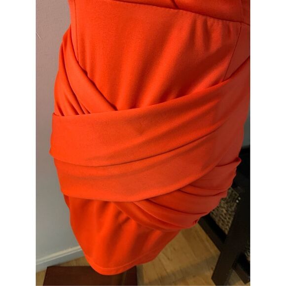 Sexy stretchy crossover red/orange dress size small - Picture 2 of 6